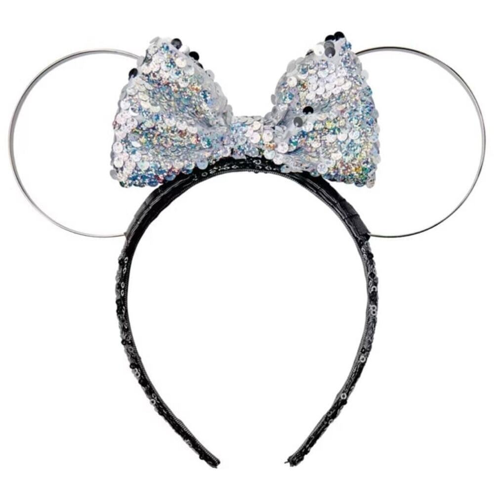 Disney Sequin Bow Headband Silver and black